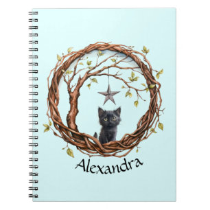 Carnet Joli petit chaton noir regardant une étoile