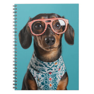 Carnet Joli Petit Teckel Avec Des Lunettes Rouges