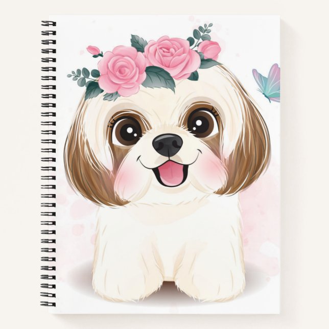 Carnet Joli petit tzu shih avec illustration florale (Devant)