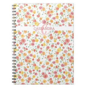Carnet Joli Rose Floral Motif avec le nom Monogramme