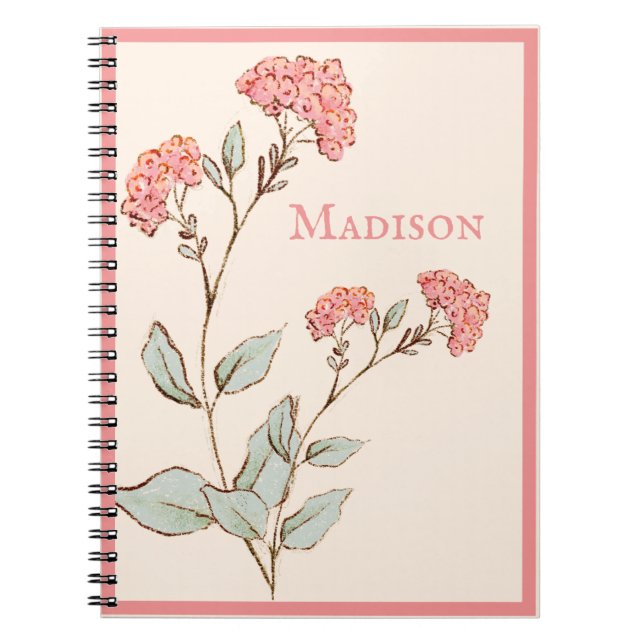 Carnet Joli rose Hydrangea Floral Nom personnalisé (Devant)