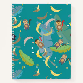 Carnet Joli singe et bananes dans un motif d'arbre
