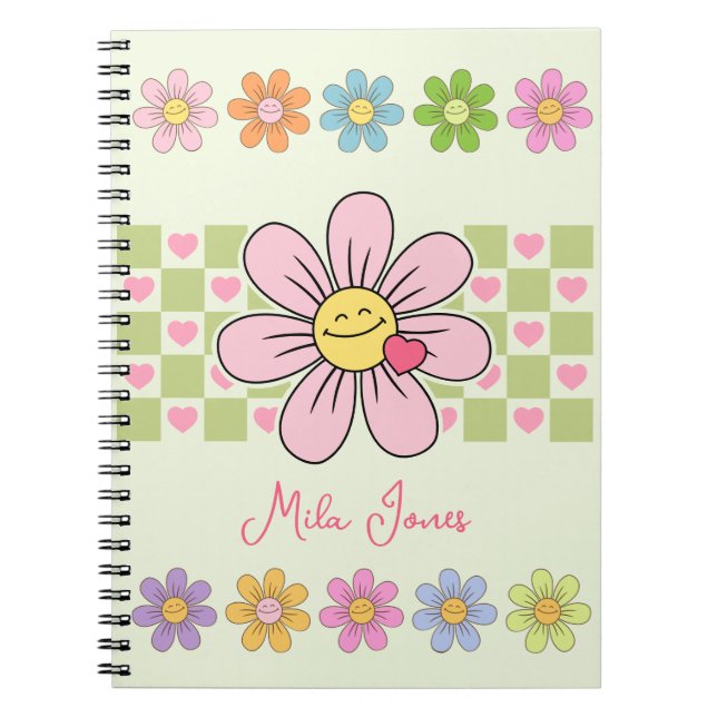 Carnet Joli sourire aux fleurs Nom personnalisé (Devant)