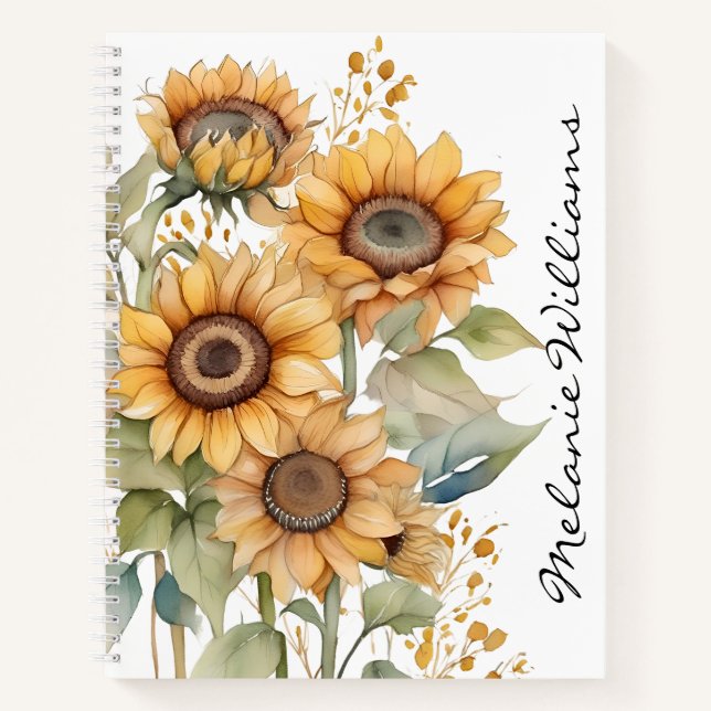 Carnet Joli tournesol Boho | Nom personnalisé (Devant)