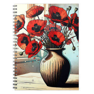 Carnet Joli Vase de Red Poppies ai art