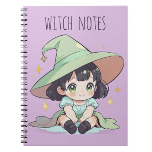 Carnet Joli Vert Kawaii Baby sorcière fille Spiral