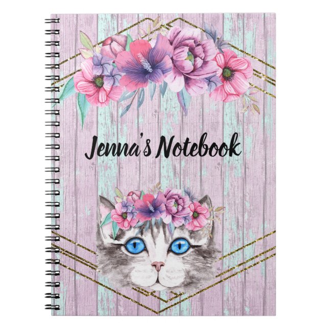 Carnet Joli visage Kitty sur un Arrière - plan rose bois  (Devant)