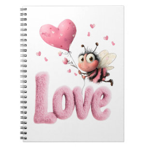 Carnet Jolie abeille rose moelleuse ballon en forme de cœ