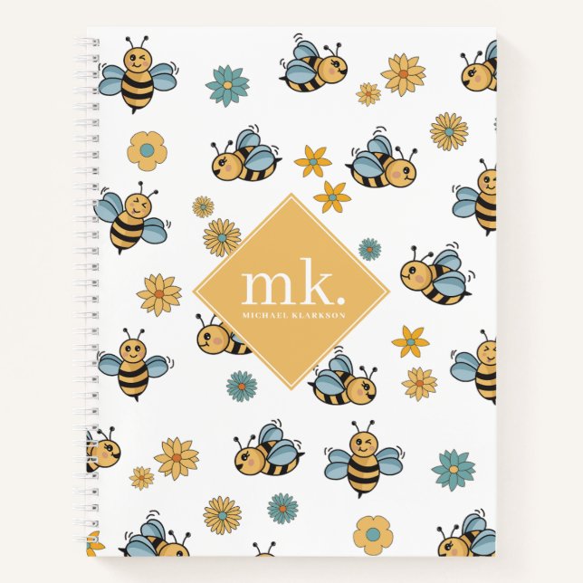 Carnet Jolie abeilles de miel et Fleurs sauvages floraux  (Devant)