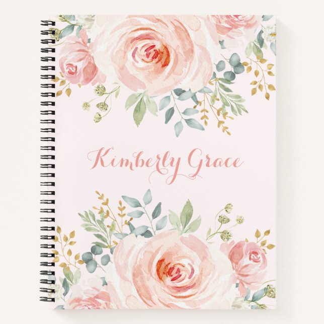 Carnet Jolie aquarelle rose pâle Roses floraux de Boho (Devant)