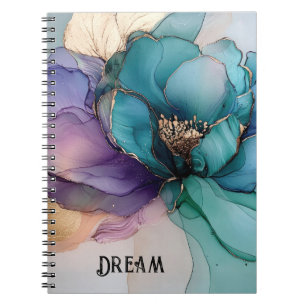 Carnet Jolie bleu aquatique or violet floral 
