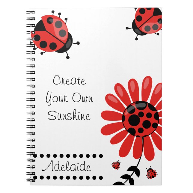Carnet Jolie coccinelle rouge moderne personnalisée (Devant)