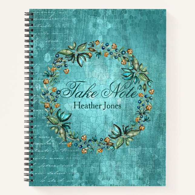 Carnet Jolie couronne botanique "Prenez note" Journal/ (Devant)
