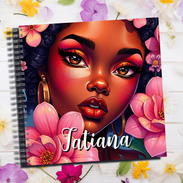 Carnet Jolie femme de couleur rose Fleurs Personnalisées (Créateur téléchargé)