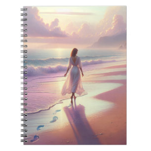 Carnet Jolie Femme Laissant des empreintes sur une plage