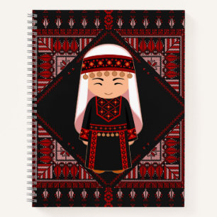 Carnet jolie fille palestinienne Broderie rouge tatreez