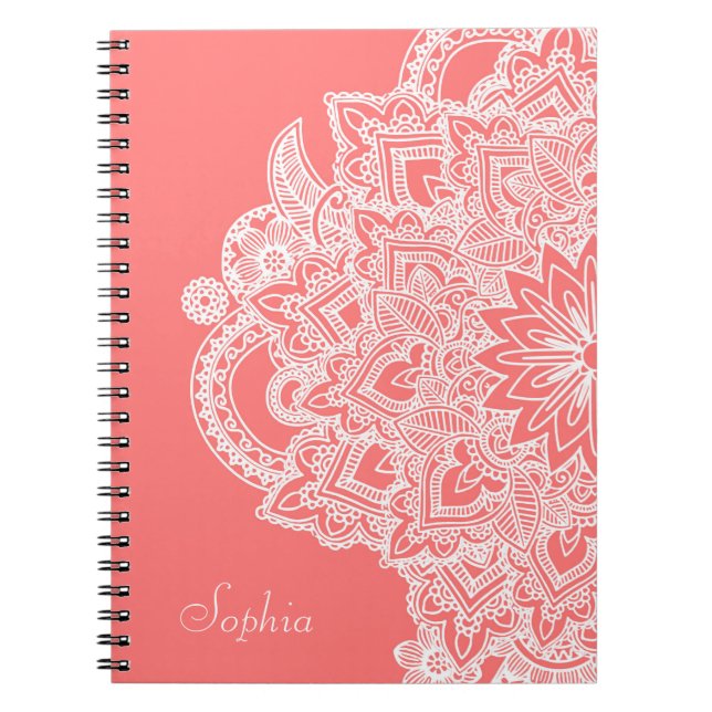 Carnet Jolie fleur tendance henné design dessiné à la mai (Devant)