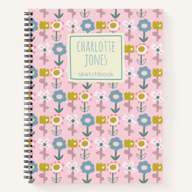 Carnet Jolie Fleurs de Jardin Rose Personnalisé Sketchboo (Devant)