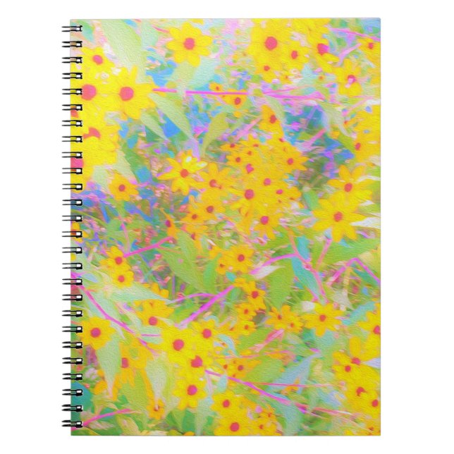 Carnet Jolie Fleurs Jaunes et Rouges avec Turquoise (Devant)