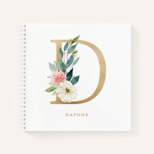 Carnet Jolie Florales Faux Gold Foil Lettre D Monogramme