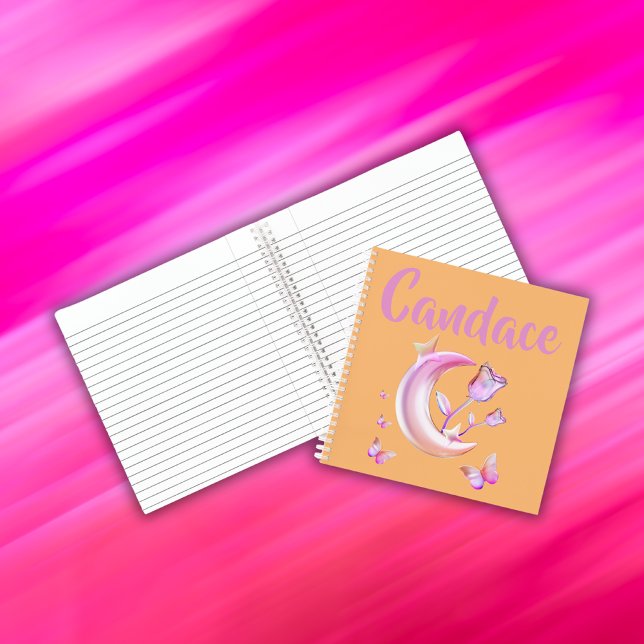 Carnet Jolie Lune, Papillon, Floral - Monogramme | (Créateur téléchargé)