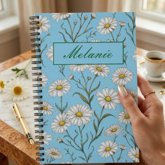 Carnet Jolie marguerite florale de printemps personnalisé