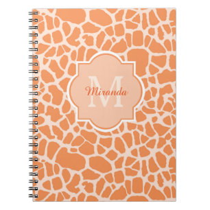 Carnet Jolie Orange Giraffe Imprimer Monogramme et nom
