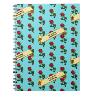 Carnet Jolie Rose rouge & Ruban Ajouter votre nom 80s Ret