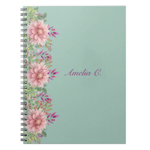 Carnet Jolie Turquoise et rose pastel Aquarelle Florale