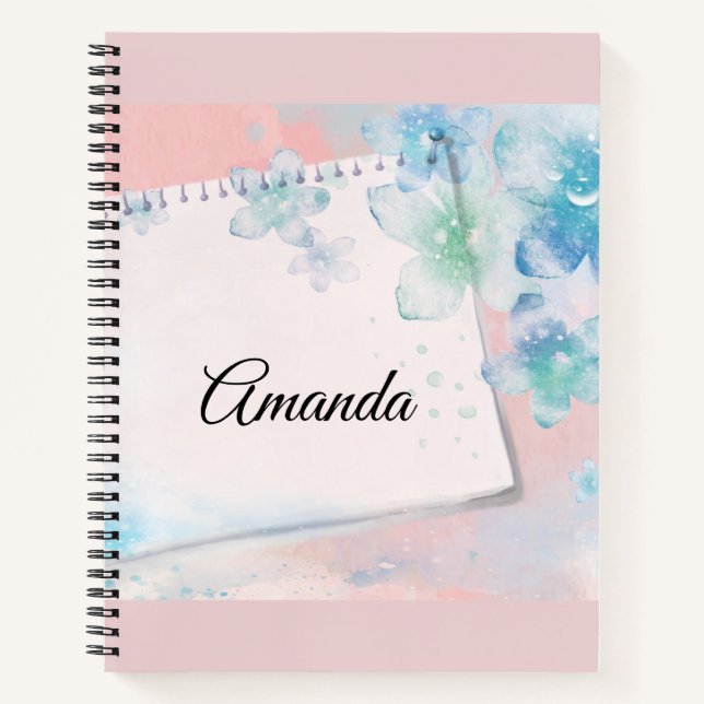 Carnet Jolies fleurs bleues sur Arrière - plan rose (Devant)