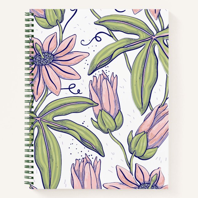 Carnet Jolies fleurs l Elegant motif l Rose et vert (Devant)