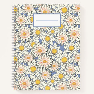 Carnet Jolies fleurs rétro l Elégant motif l Bleu
