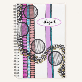 Carnet Jolies rayures et cercles doodé, personnalisé