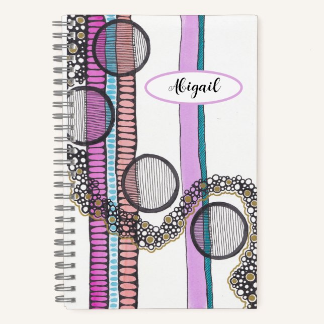 Carnet Jolies rayures et cercles doodé, personnalisé (Recto)