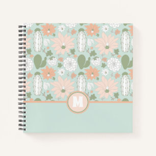 Carnet Jouer Cactus Peach Green Floral Pattern Monogramme