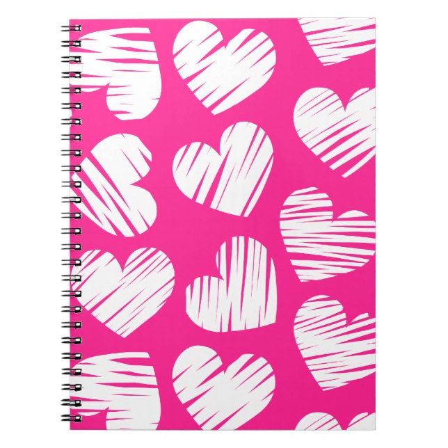 Carnet Jour des Valentines du coeur rose et blanc moderne (Devant)