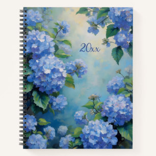 Carnet Journaux à reliure spirale Fleurs d'hortensias ble