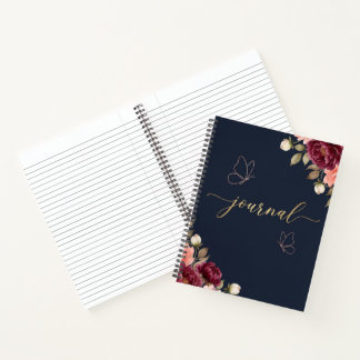 Carnet Journaux Floral Aquarelle Bleu Marine Élégant Bour