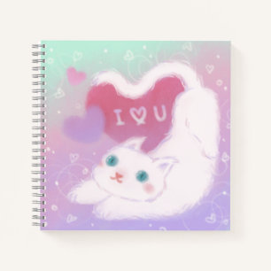 Carnet Joyeuse Saint-Valentin avec chat blanc duveteux