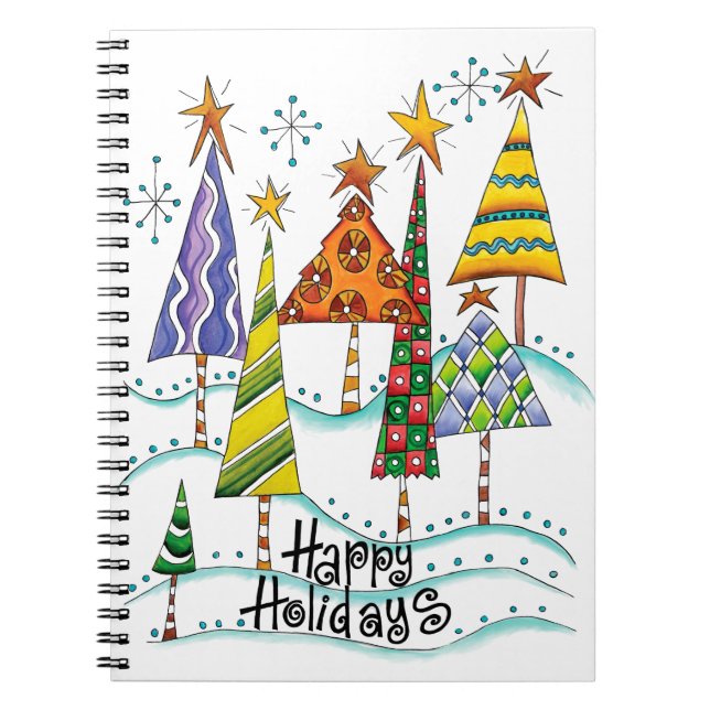 Carnet Joyeuses fêtes ! De beaux arbres de Noël aux étoil (Devant)