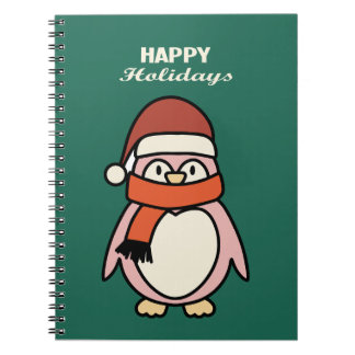 Carnet joyeuses fêtes manchot rose 