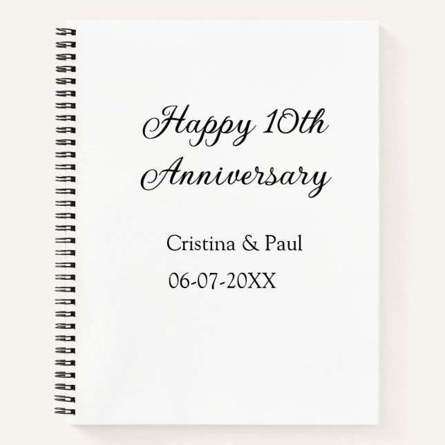 Carnet Joyeux 10e anniversaire simple nom de mariage mini (Devant)