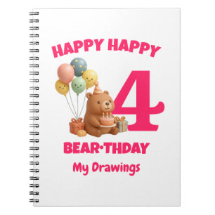 Carnet JOYEUX ANNIVERSAIRE Ourson Mignon 4ème Anniversair