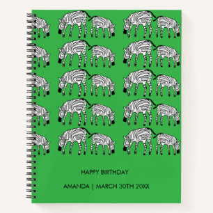 Carnet Joyeux anniversaire, vert, Motif kényan des zèbres