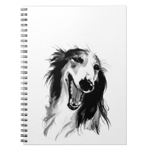 Carnet Joyeux Borzoi   Peinture à l'encre noire et blanch