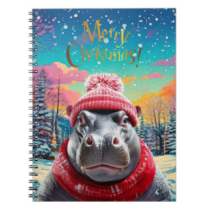 Carnet Joyeux chapeau et foulard de Noël Hippo