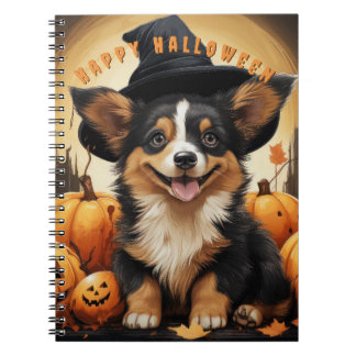 Carnet Joyeux Corgi Halloween dans Patch Citrouille