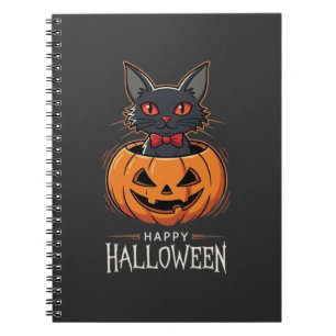 Carnet Joyeux Halloween Chat Noir Design de Citrouille_1