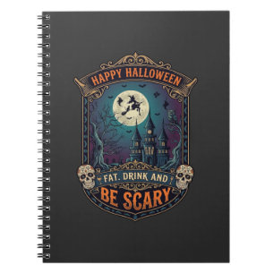Carnet Joyeux Halloween Sorcière Château Crânes Gras Boir