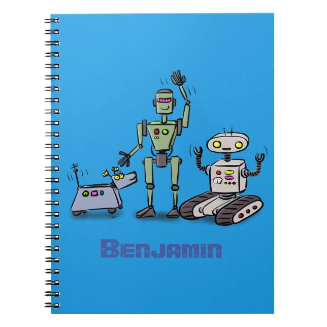 Carnet Joyeux joli dessin de trois robots trio (Devant)